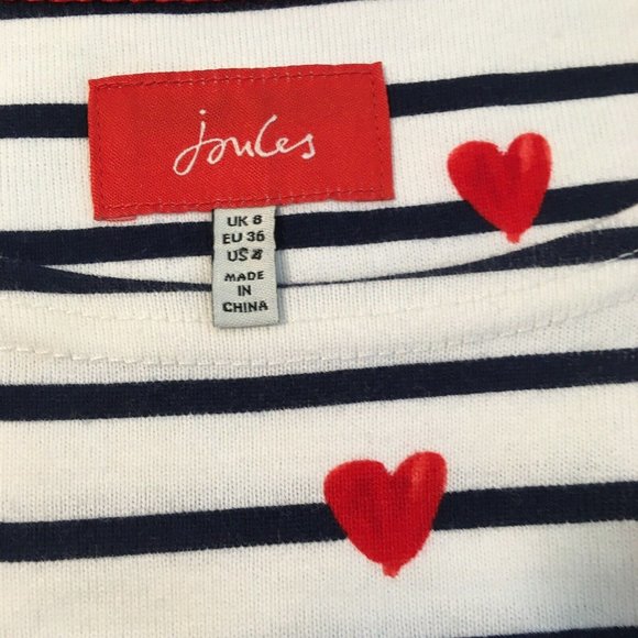 Joules Riviera Dress Sz 6 Red Hearts Blue Stripes 3/4 Sleeve - Picture 6 of 10